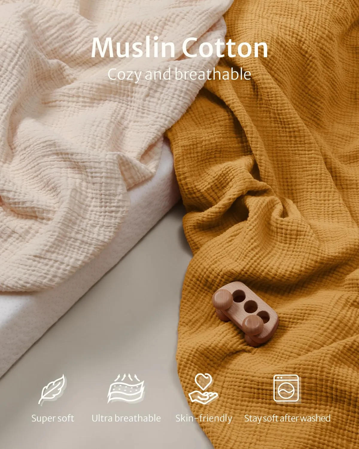 Blissful Diary Muslin Changing Pad Cover for Girls Boys, Ultra Soft Breathable Cotton, Baby Diaper Change Table Pad Covers, 2Pack (Retro Yellow&Beige)