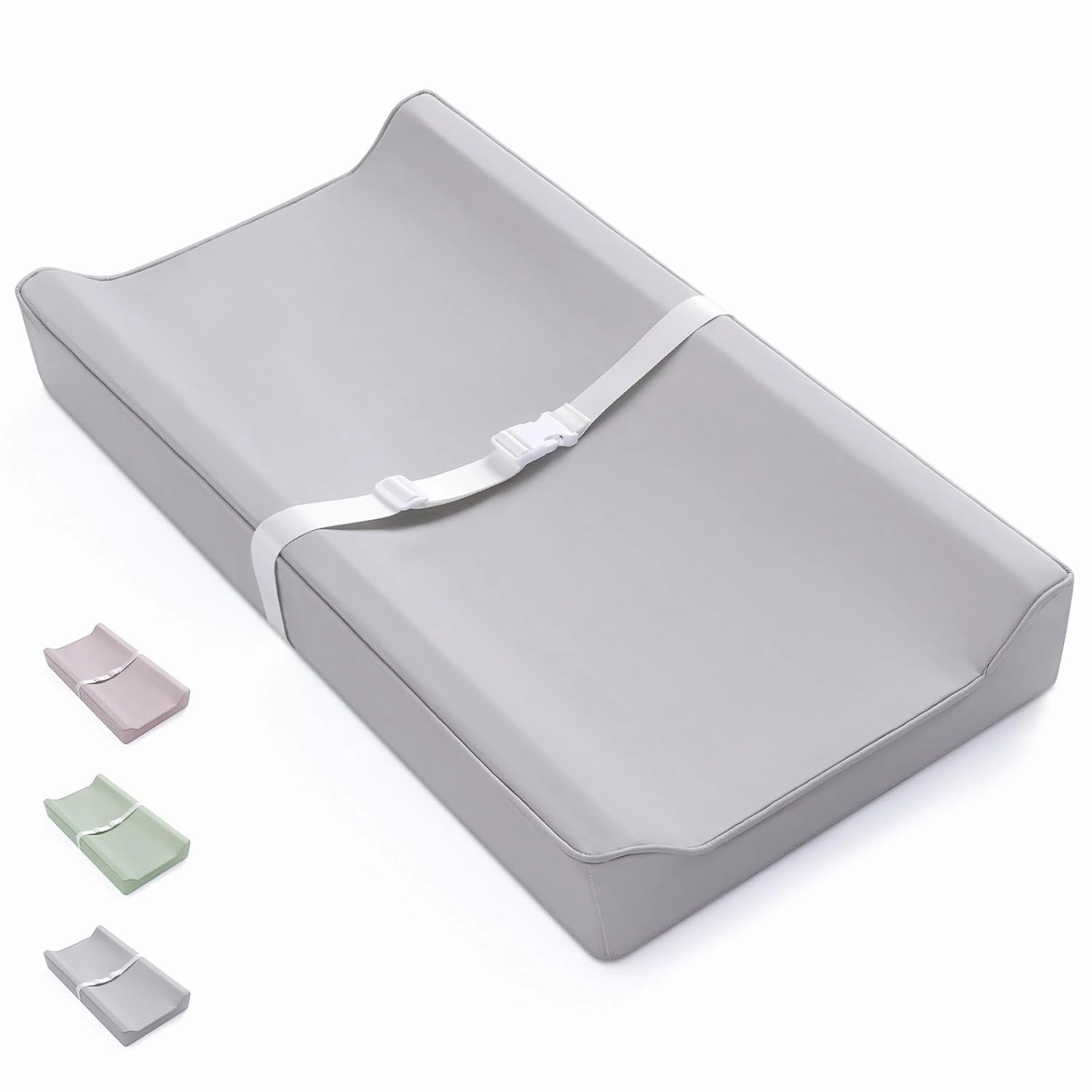 Blissful Diary Vegan Leather Baby Changing Pad with Waterproof & Wipe-Clean PU Cover, Standard Size Cozy Diaper Changing Pad for Dresser and Table, Light Gray