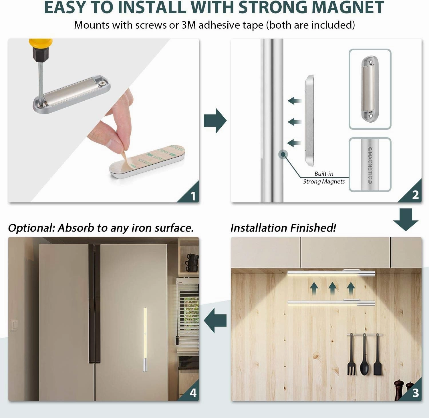 BLS LED Closet Light Battery Operated, T402 Super Bright Wireless Under Cabinet Lighting | Motion Sensor Light | Large 4500mAh Rechargeable Battery Powered | 4000K Daylight White | 180 Days Run Time