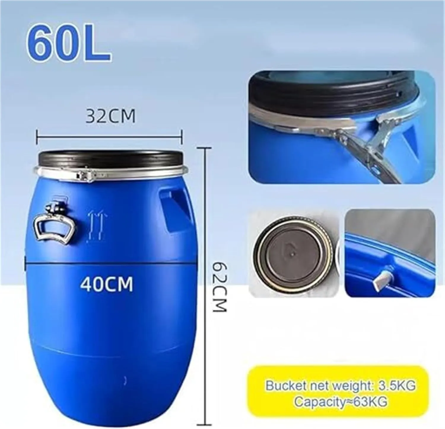 Blue 30L/60L/100L/120L/160L/200L Outdoor Water Tank,Thick Plastic Water Storage Container Portable Water Container Home Storage Bucket Camping Water Storage