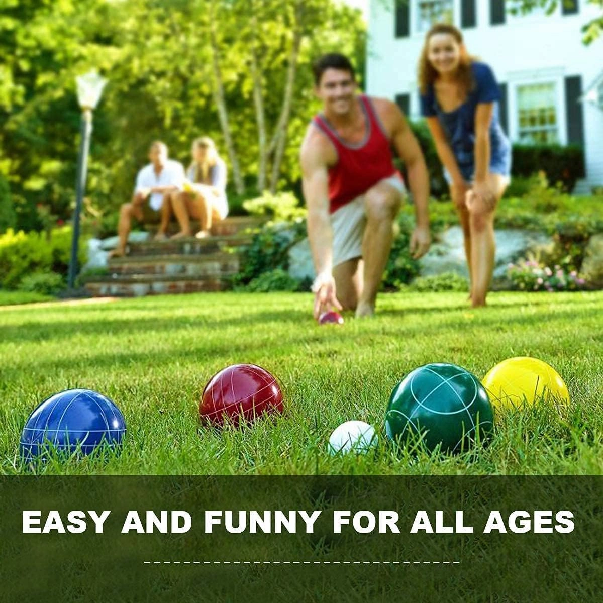 Bocce Ball Set Regulation Size and Weight for Professional Tournament, Backyard, Beach, Lawn Game with 8 Resin Bocci Balls, Pallino, Measuring Rope, Carrying Bag