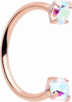 Body Candy Double Gem Titanium Horseshoe Nose Ring - Internally Threaded Solid Titanium CZ Horseshoe Nose Hoop