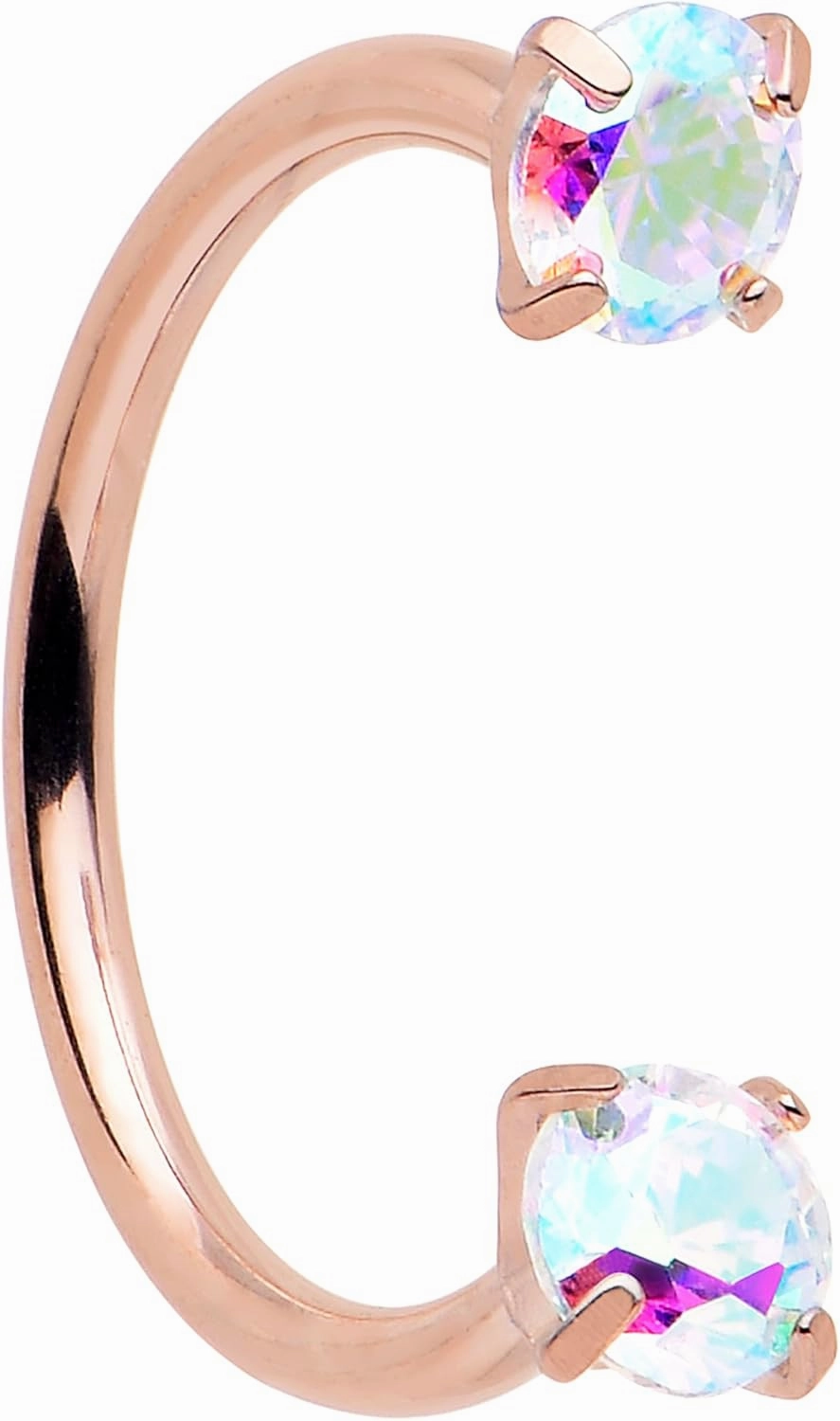 Body Candy Double Gem Titanium Horseshoe Nose Ring - Internally Threaded Solid Titanium CZ Horseshoe Nose Hoop