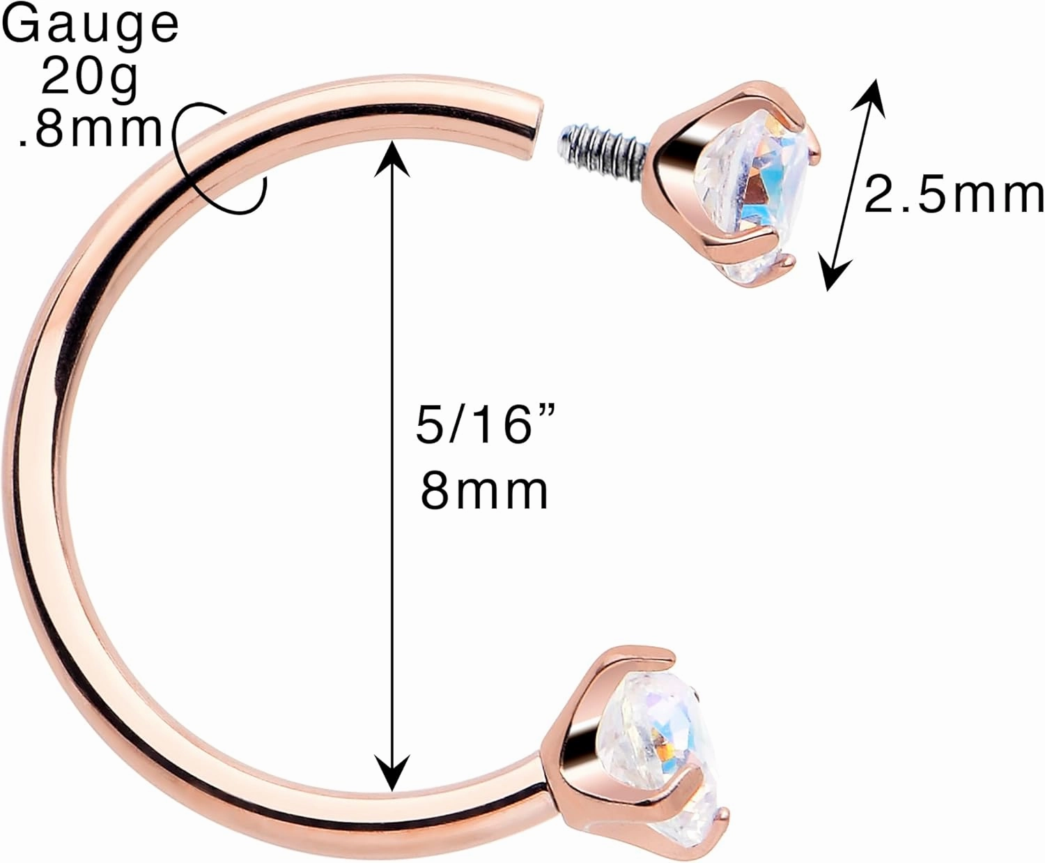 Body Candy Double Gem Titanium Horseshoe Nose Ring - Internally Threaded Solid Titanium CZ Horseshoe Nose Hoop