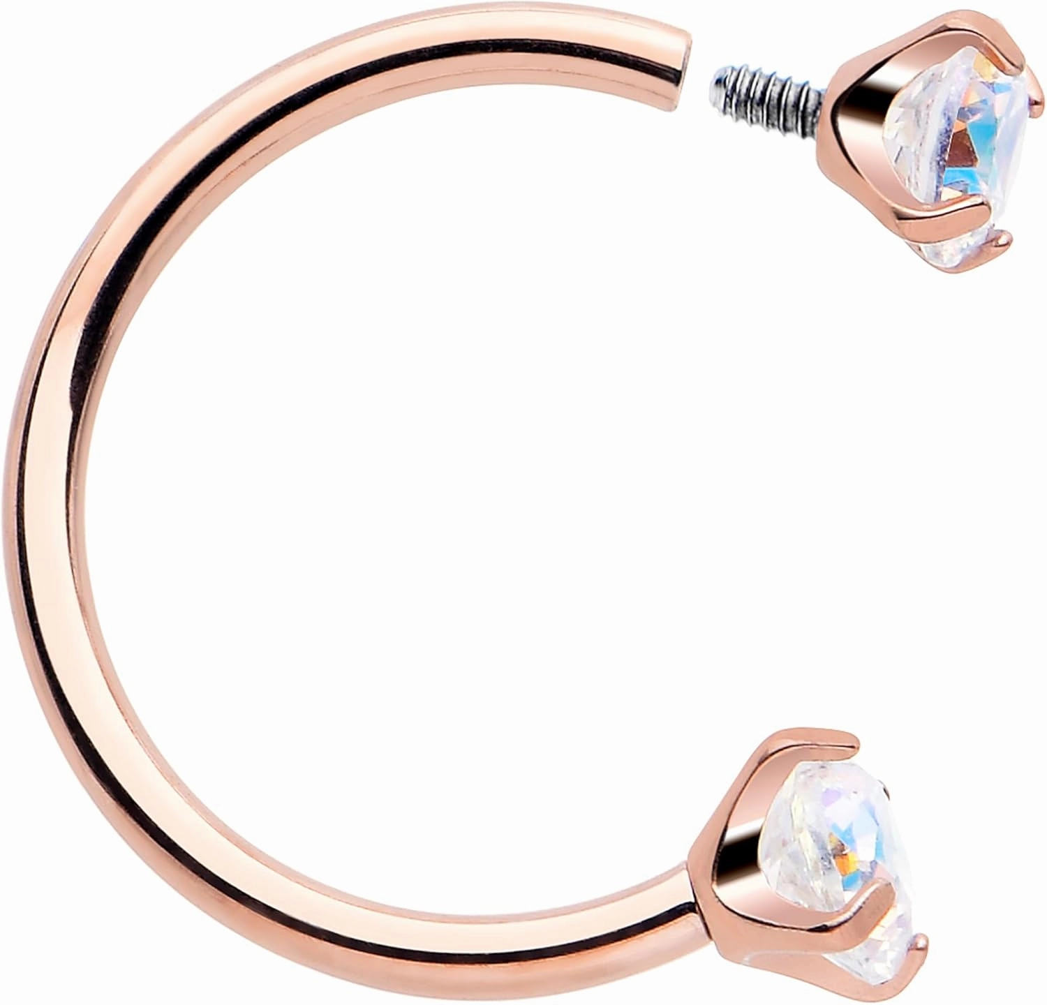 Body Candy Double Gem Titanium Horseshoe Nose Ring - Internally Threaded Solid Titanium CZ Horseshoe Nose Hoop