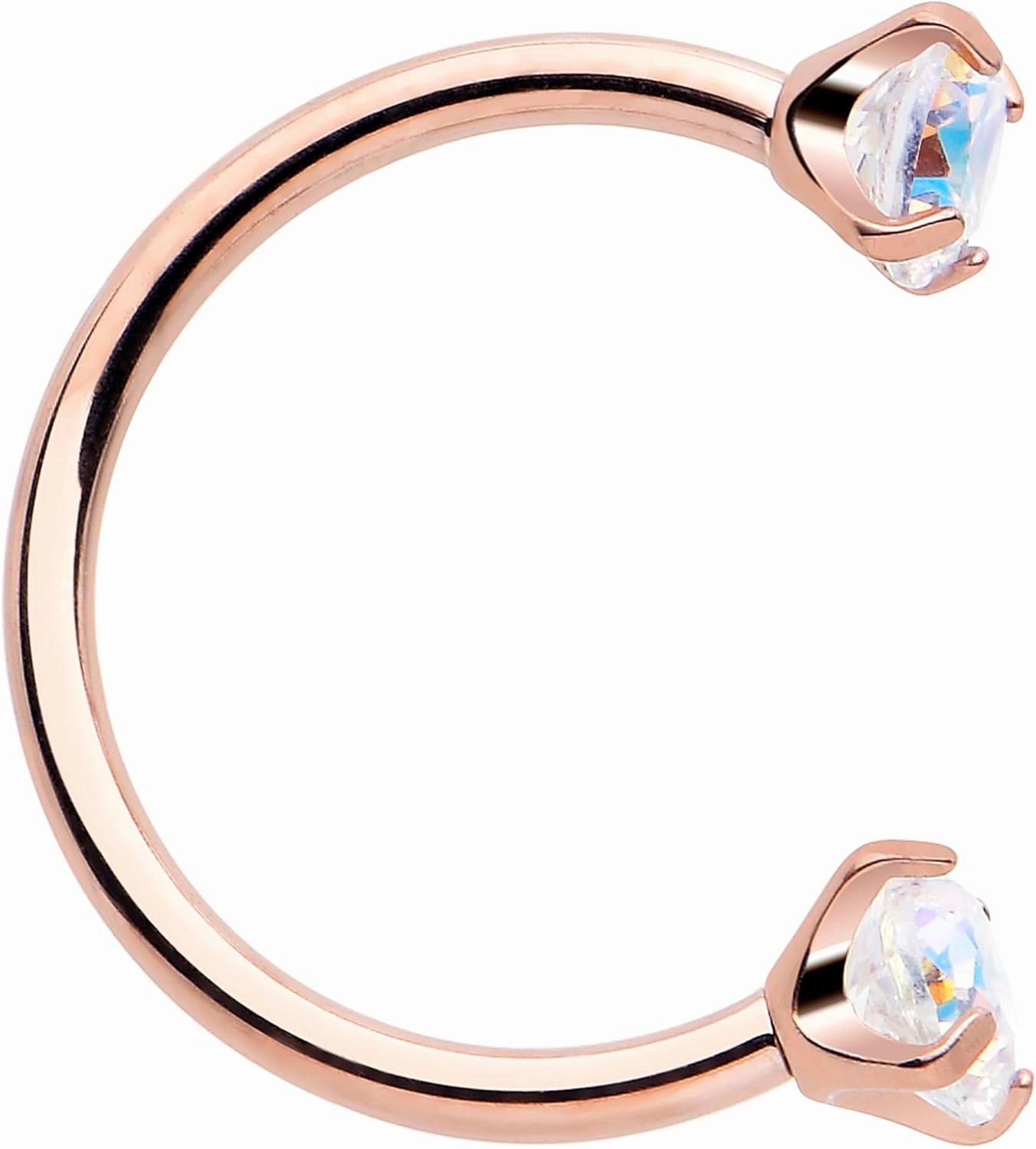 Body Candy Double Gem Titanium Horseshoe Nose Ring - Internally Threaded Solid Titanium CZ Horseshoe Nose Hoop