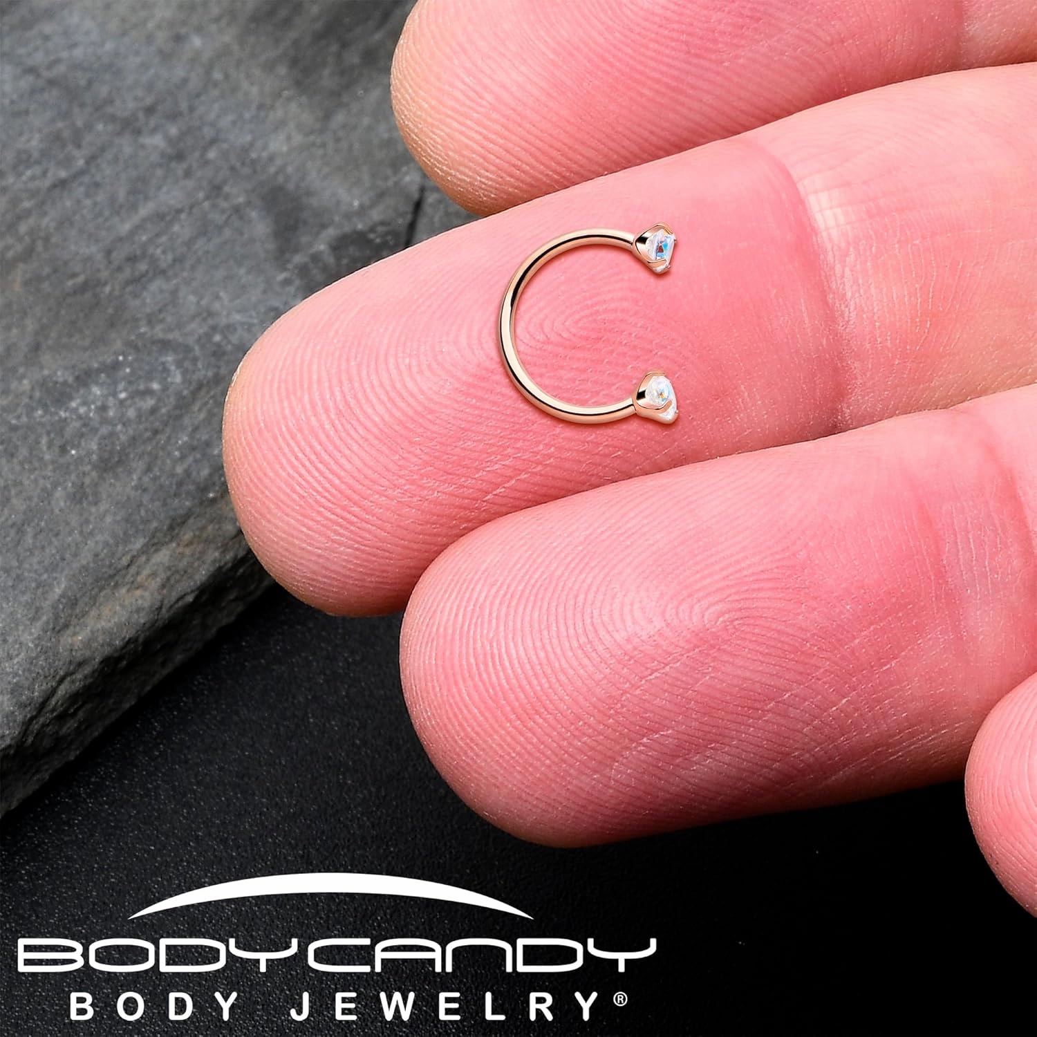 Body Candy Double Gem Titanium Horseshoe Nose Ring - Internally Threaded Solid Titanium CZ Horseshoe Nose Hoop