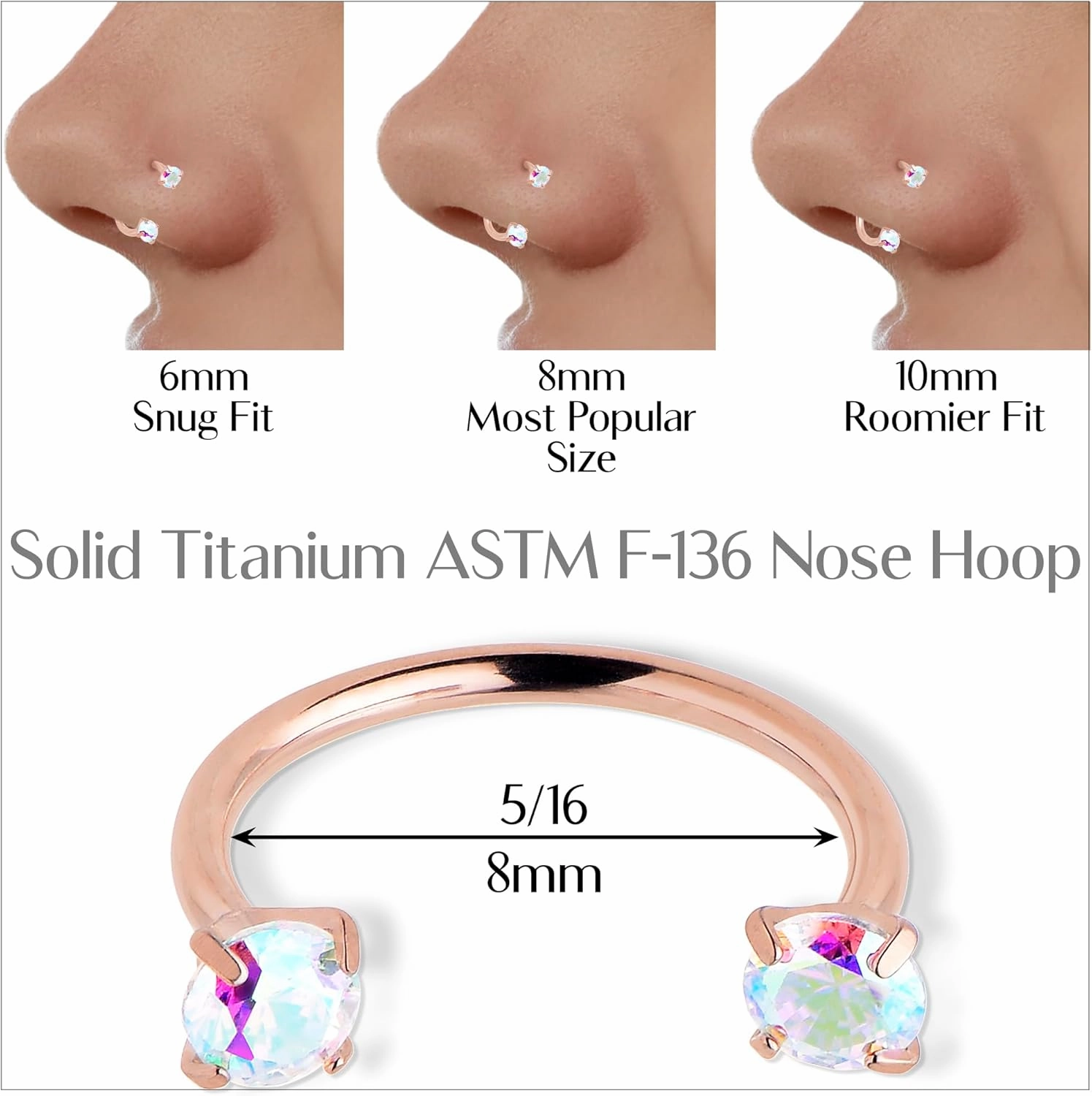 Body Candy Double Gem Titanium Horseshoe Nose Ring - Internally Threaded Solid Titanium CZ Horseshoe Nose Hoop