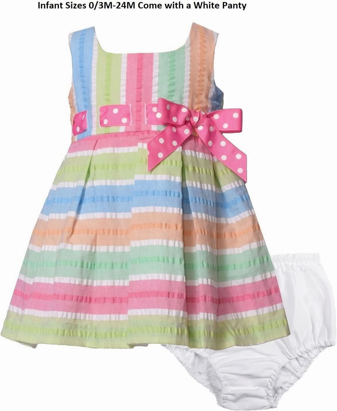 Bonnie Jean Girls 3M-16 Bright Stripe Seersucker Pull-Through Bow Dress