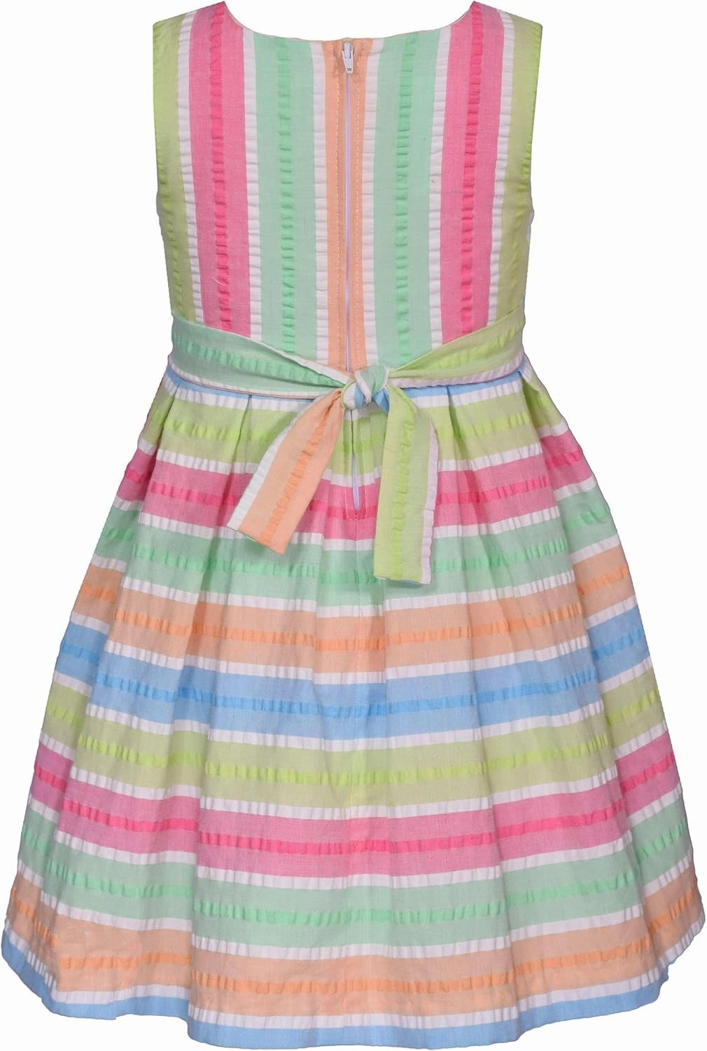Bonnie Jean Girls 3M-16 Bright Stripe Seersucker Pull-Through Bow Dress