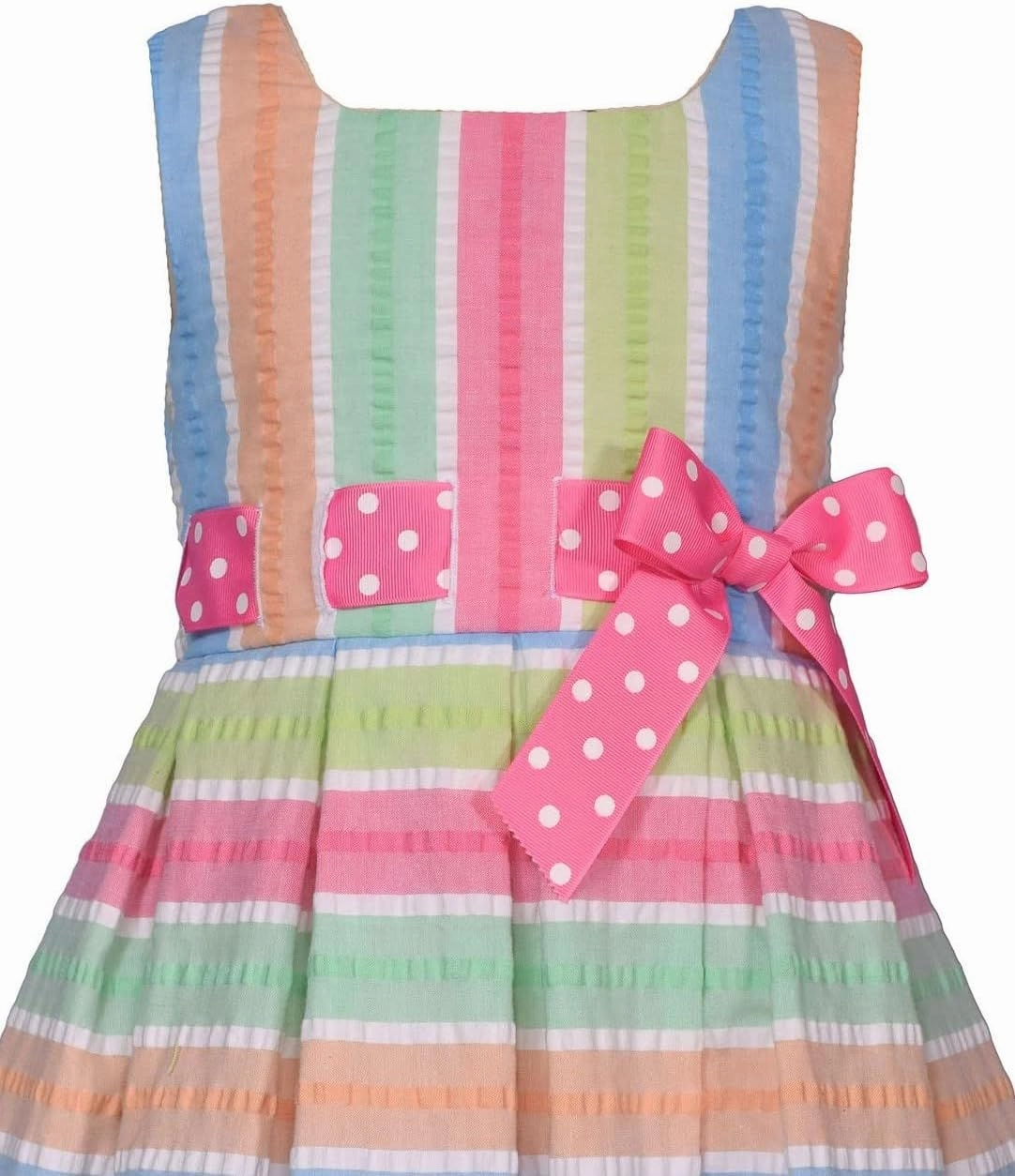Bonnie Jean Girls 3M-16 Bright Stripe Seersucker Pull-Through Bow Dress