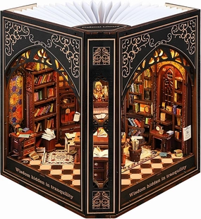 Book Nook Kit with Nightlight – Type-C and Battery Powered DIY Bookshelf Decor, Perfect for Home and Office Gift（Classical Library）