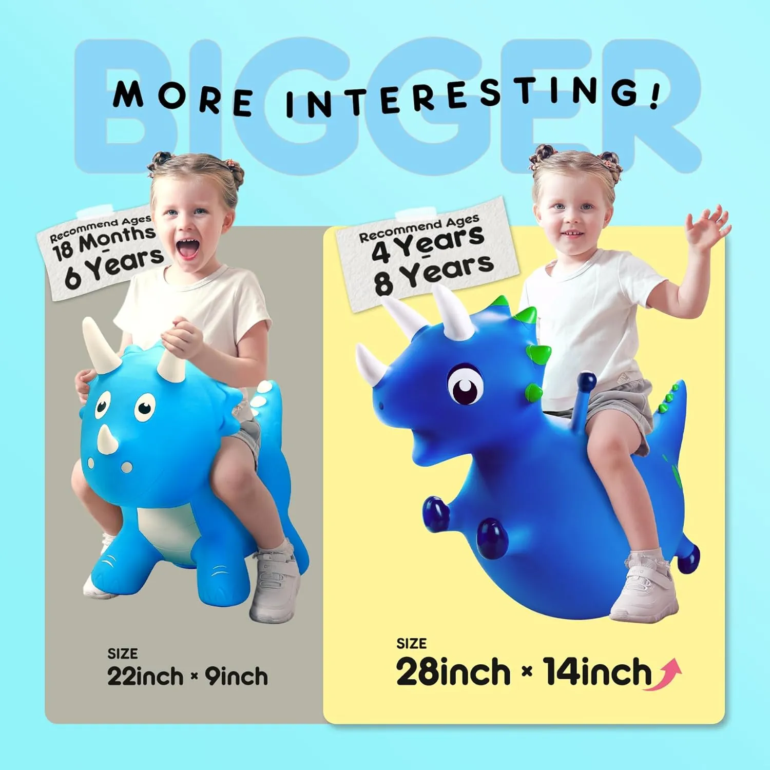 Bouncy Dinosaur Hopper, Inflatable Dino Bouncing Animal for Toddlers, Indoor Outdoor Ride On Bouncing Horse W/Pump, Hopping Toys Gift for 4 5 6 7 8 Year Old Boy Girl