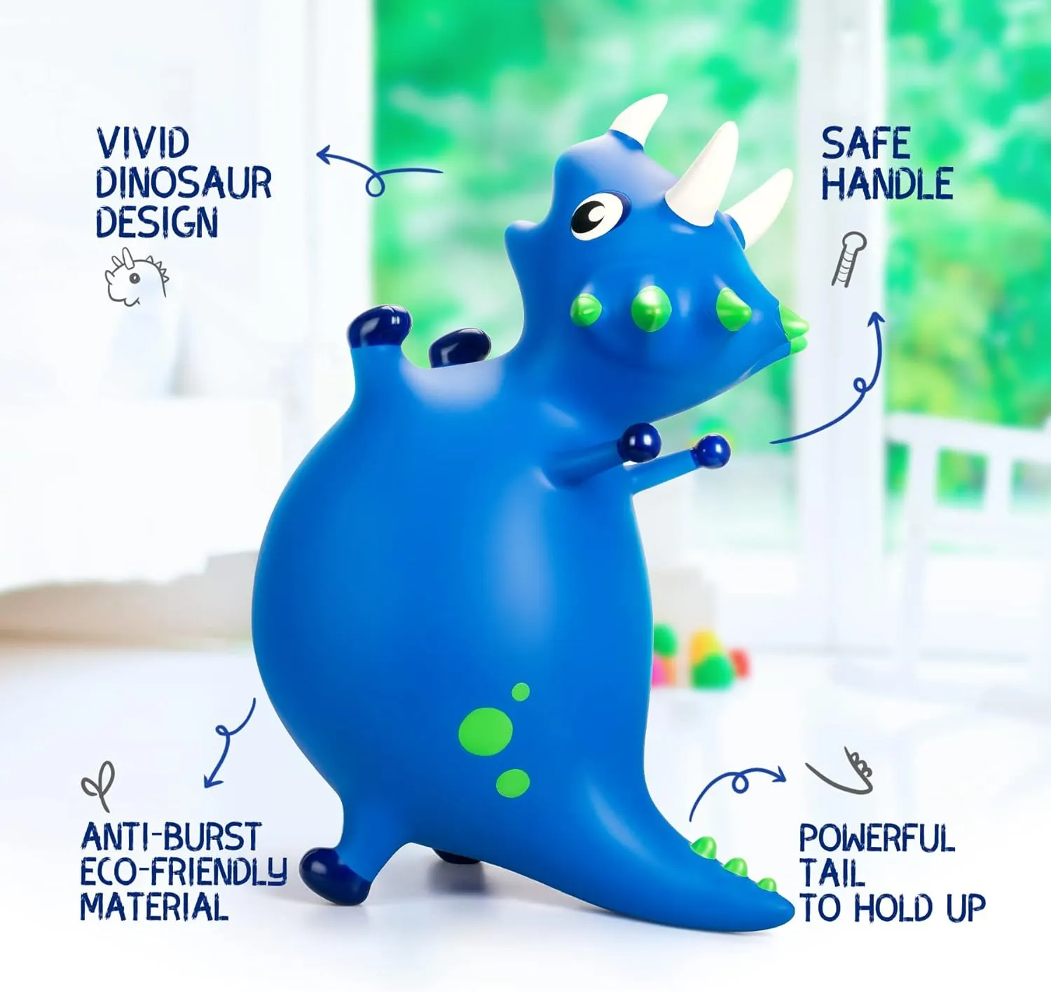Bouncy Dinosaur Hopper, Inflatable Dino Bouncing Animal for Toddlers, Indoor Outdoor Ride On Bouncing Horse W/Pump, Hopping Toys Gift for 4 5 6 7 8 Year Old Boy Girl