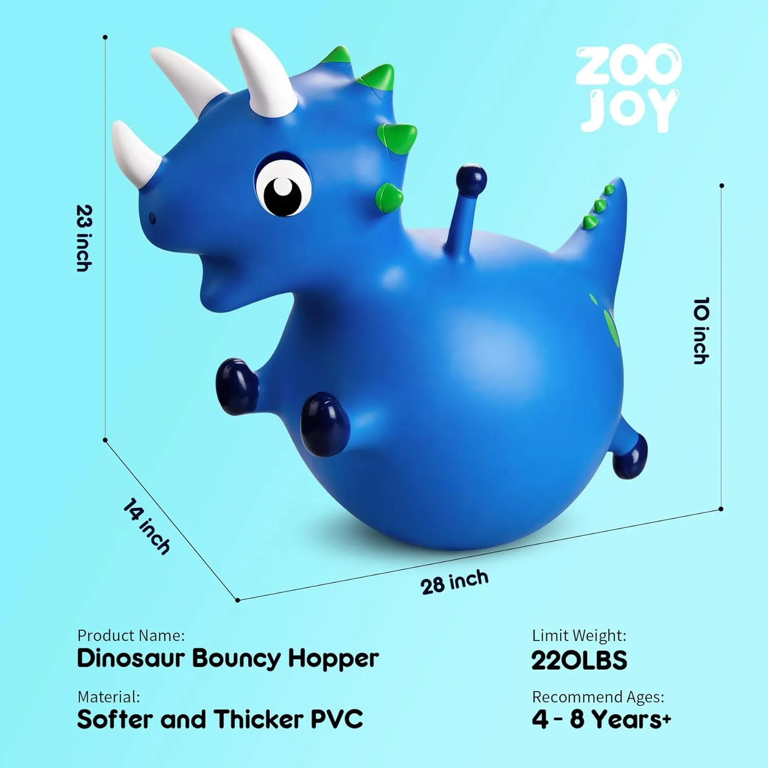 Bouncy Dinosaur Hopper, Inflatable Dino Bouncing Animal for Toddlers, Indoor Outdoor Ride On Bouncing Horse W/Pump, Hopping Toys Gift for 4 5 6 7 8 Year Old Boy Girl