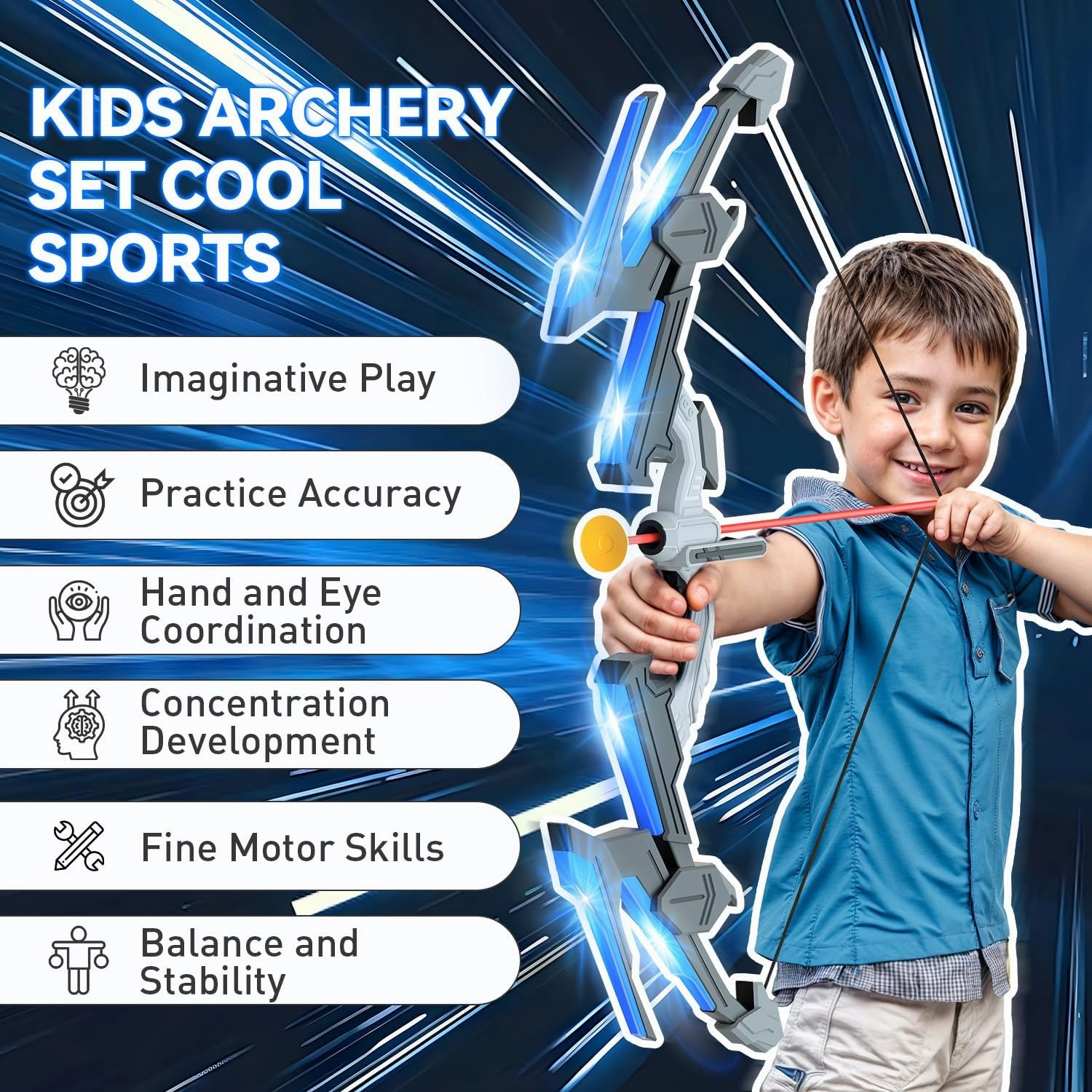 Bow and Arrow, Led Light Up Kids Bow and Arrow Set with 10 Suction Cup Arrows, Archery Target & Arrow Case, Indoor Outdoor Toys for Boys Girls Ages 3-5 4-6 6-8 8-10 8-13