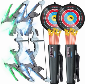 Bow and Arrow, Led Light Up Kids Bow and Arrow Set with 10 Suction Cup Arrows, Archery Target & Arrow Case, Indoor Outdoor Toys for Boys Girls Ages 3-5 4-6 6-8 8-10 8-13