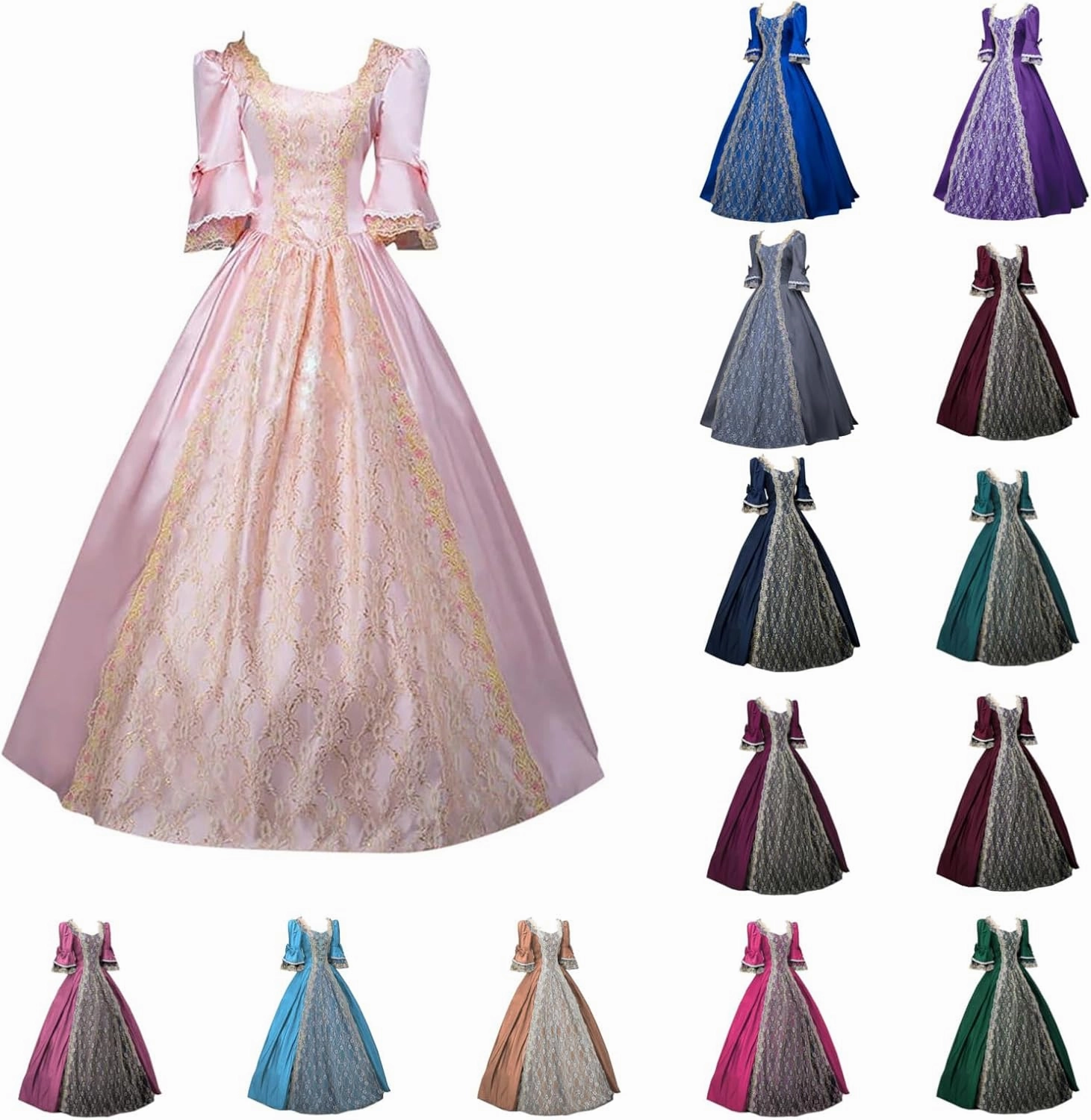 BOXIACEY Women 1800s Ball Gown Rococo Dress Renaissance Medieval Costume Victorian Ball Gown Princess Cosplay Costumes
