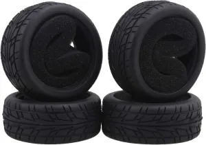 BQLZR Rc1:10 Grain Rubber Tire Cover Black Flame Pattern Rubber Tyre Repalcement for On-Road Car RC1:10 Pack of 4