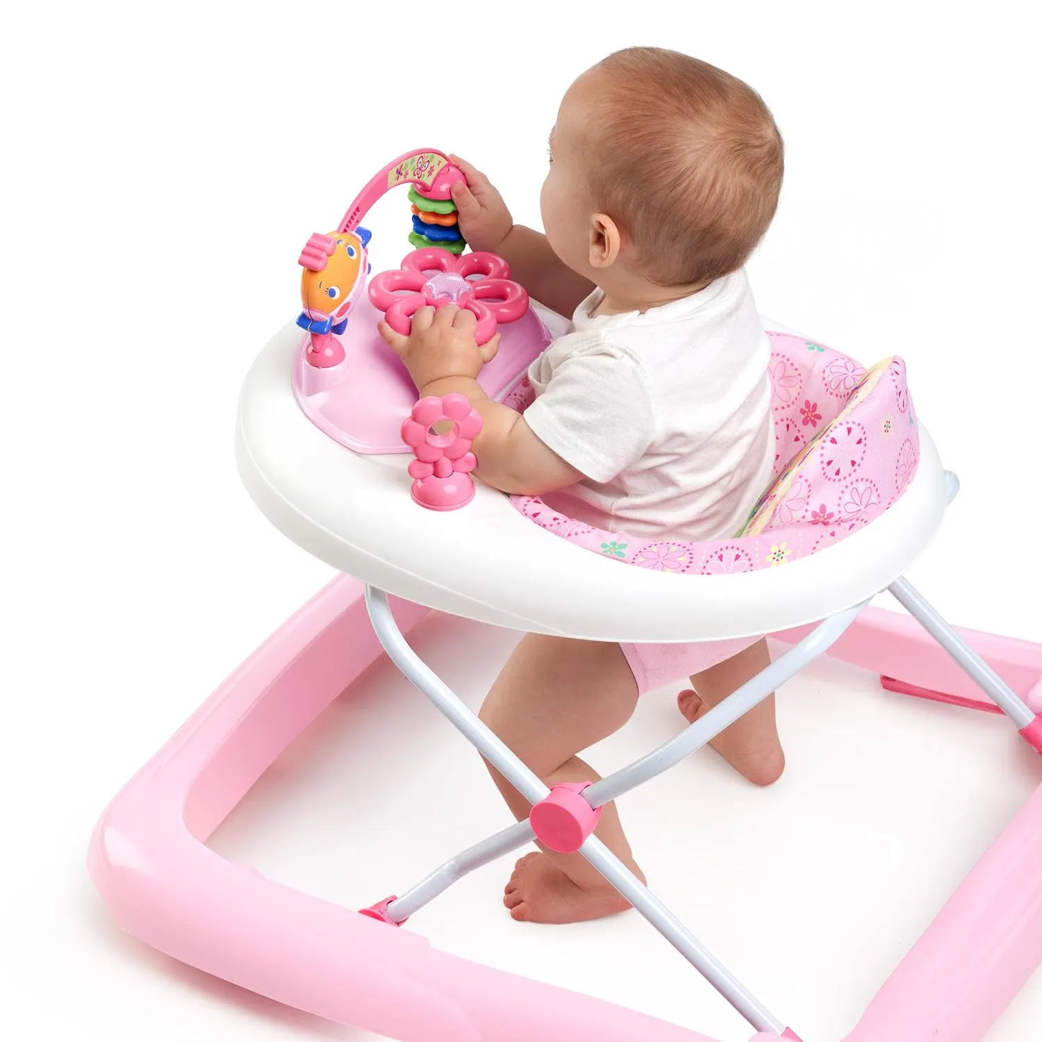 Bright Starts JuneBerry Walk-A-Bout Baby Walker and Entertainer, Removeable Floor Toy, with Easy Fold Frame for Storage, Ages 6 Months  