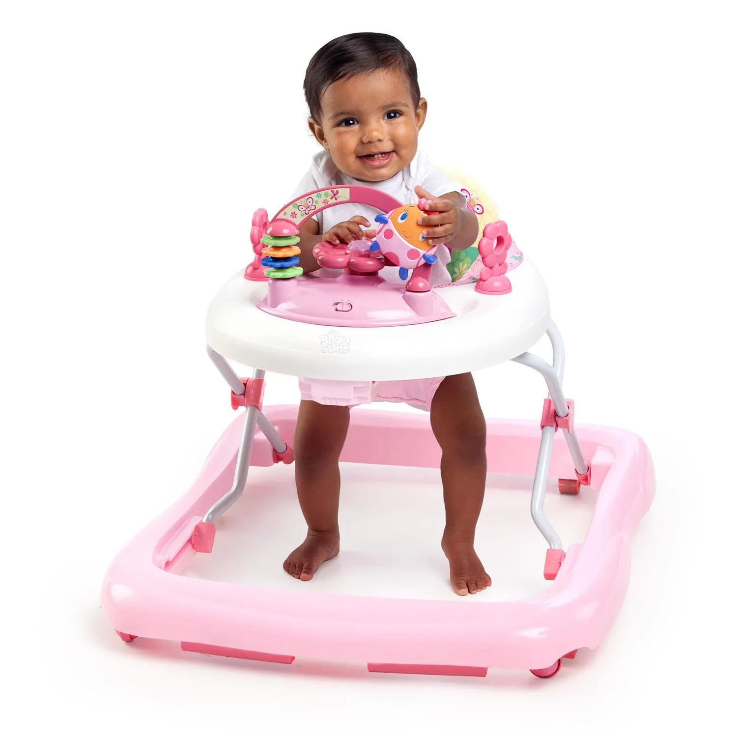 Bright Starts JuneBerry Walk-A-Bout Baby Walker and Entertainer, Removeable Floor Toy, with Easy Fold Frame for Storage, Ages 6 Months  