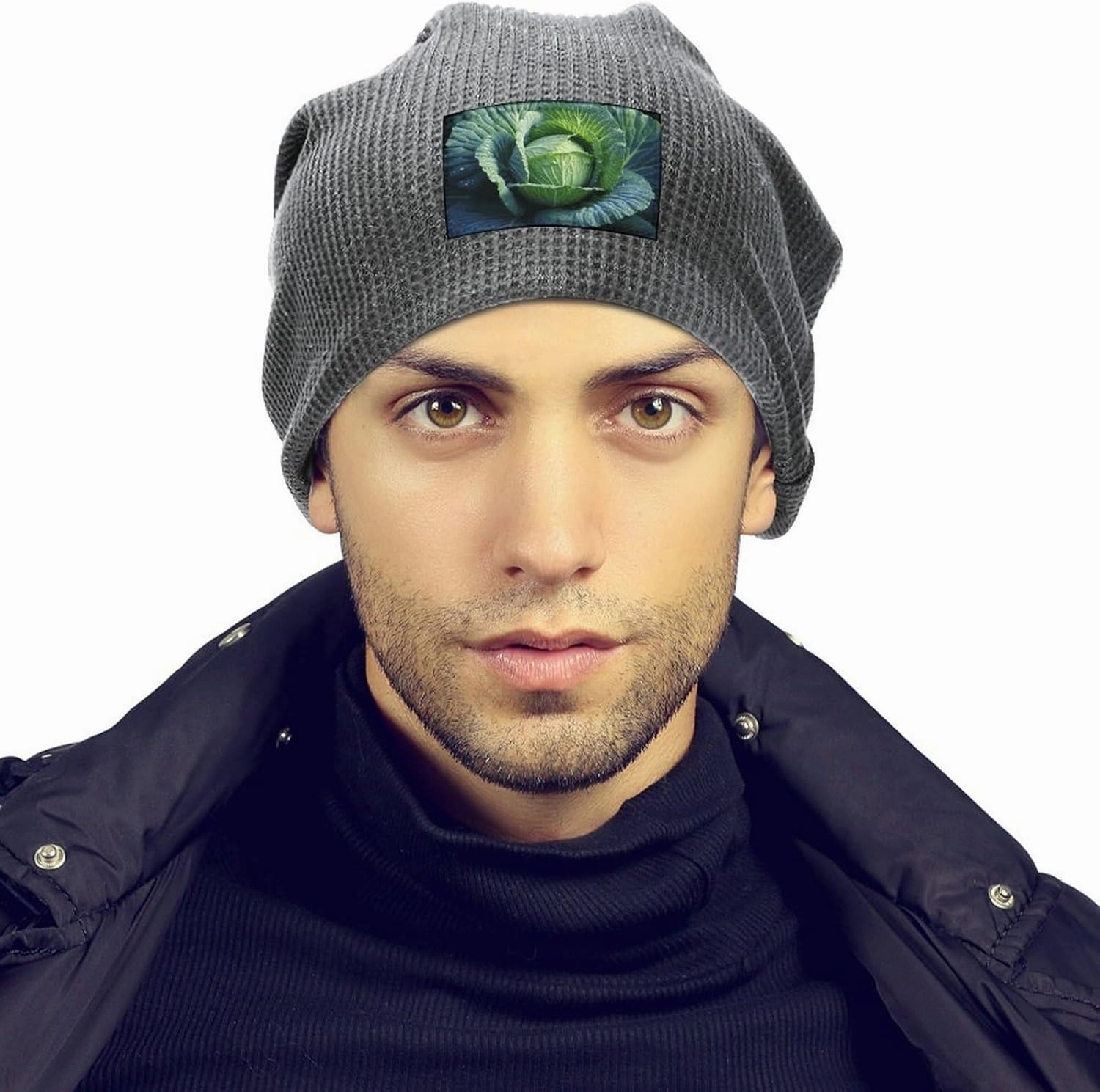 Bright Cabbage Unisex Winter Hat Soft Warm Cuffed Beanie Hat Slouchy Skull Cap for Women Men Fall Winter