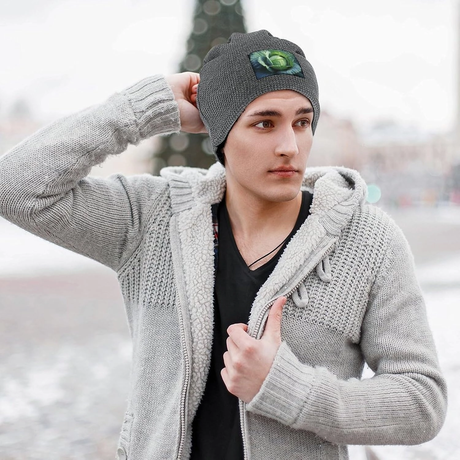 Bright Cabbage Unisex Winter Hat Soft Warm Cuffed Beanie Hat Slouchy Skull Cap for Women Men Fall Winter