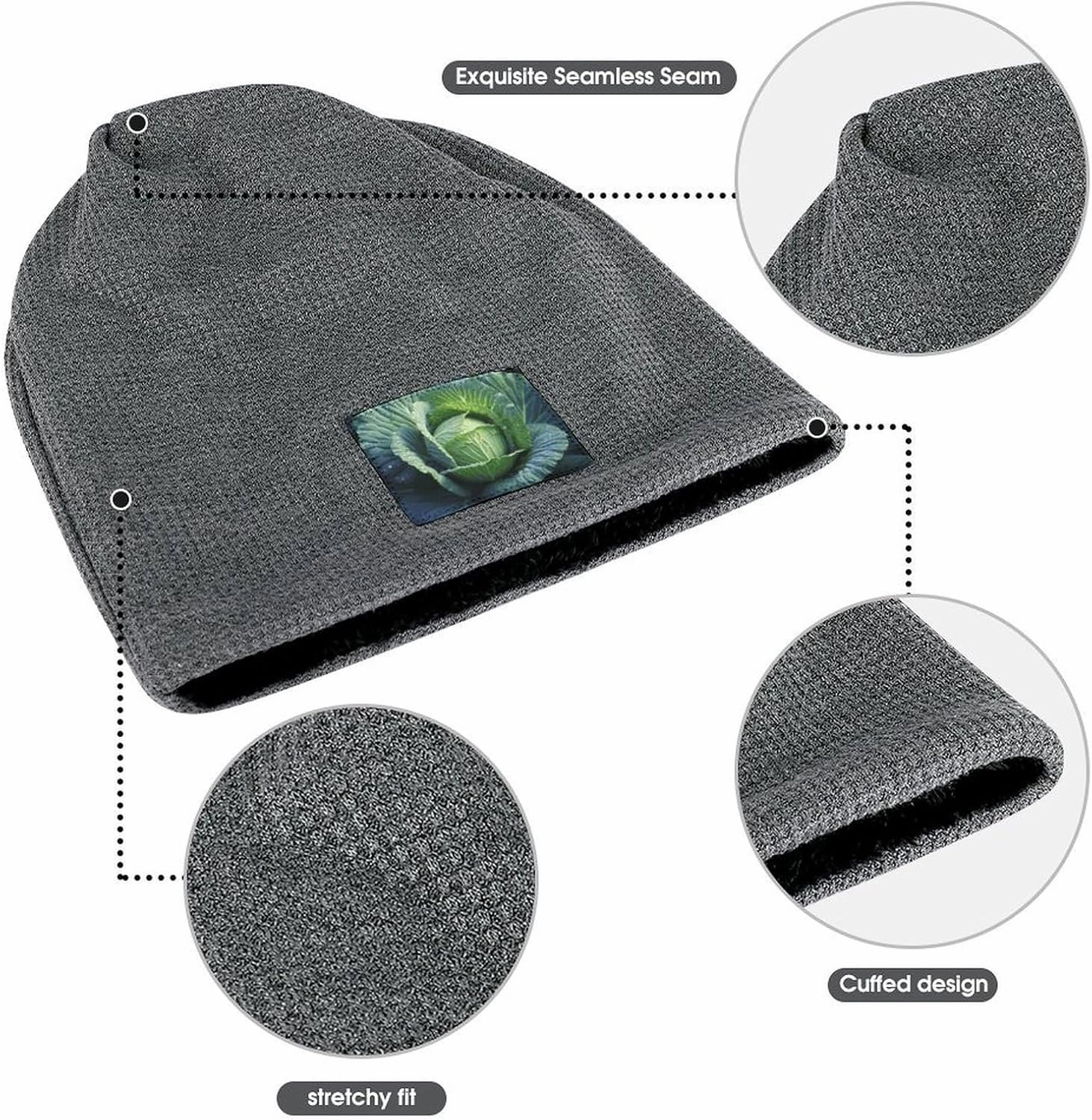 Bright Cabbage Unisex Winter Hat Soft Warm Cuffed Beanie Hat Slouchy Skull Cap for Women Men Fall Winter