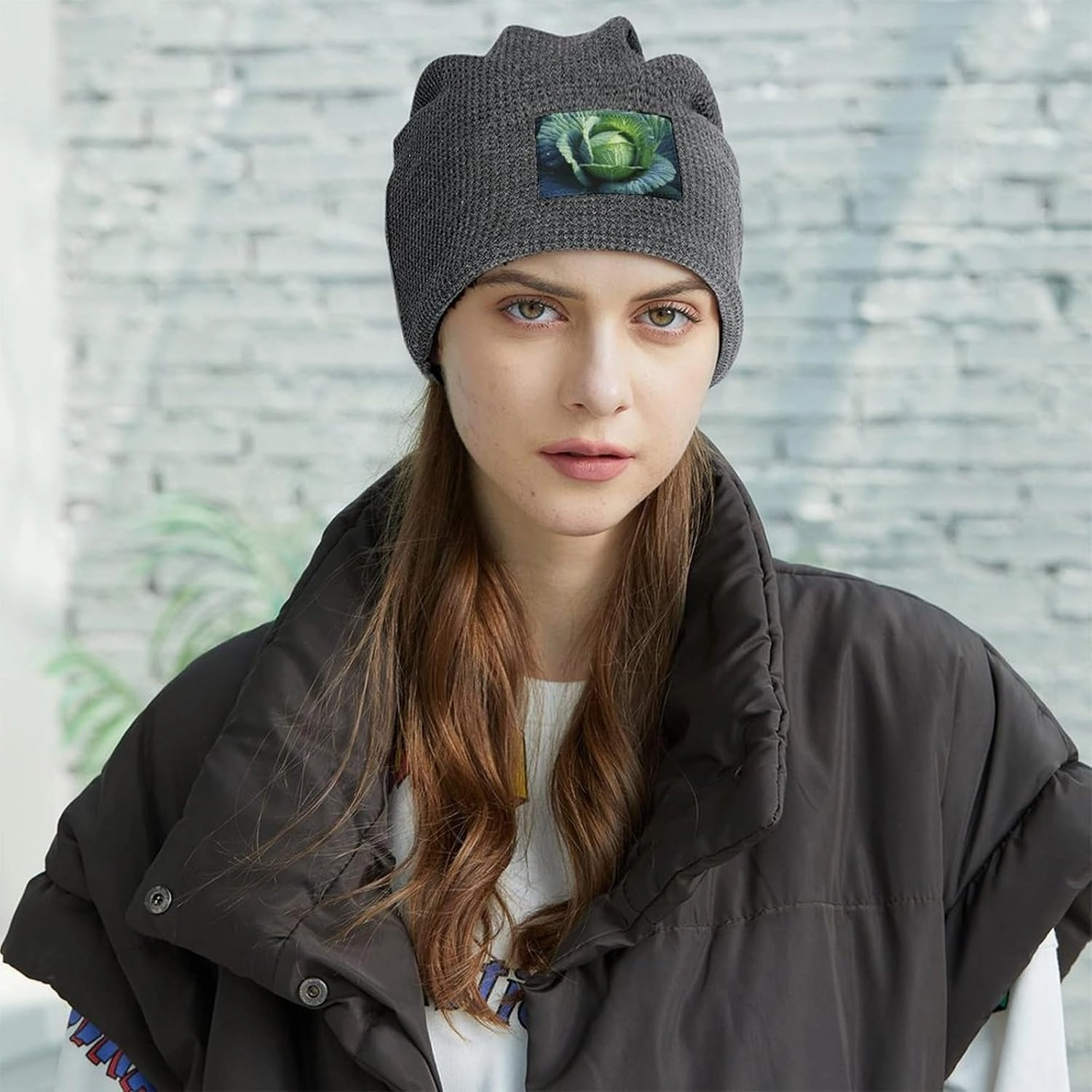 Bright Cabbage Unisex Winter Hat Soft Warm Cuffed Beanie Hat Slouchy Skull Cap for Women Men Fall Winter