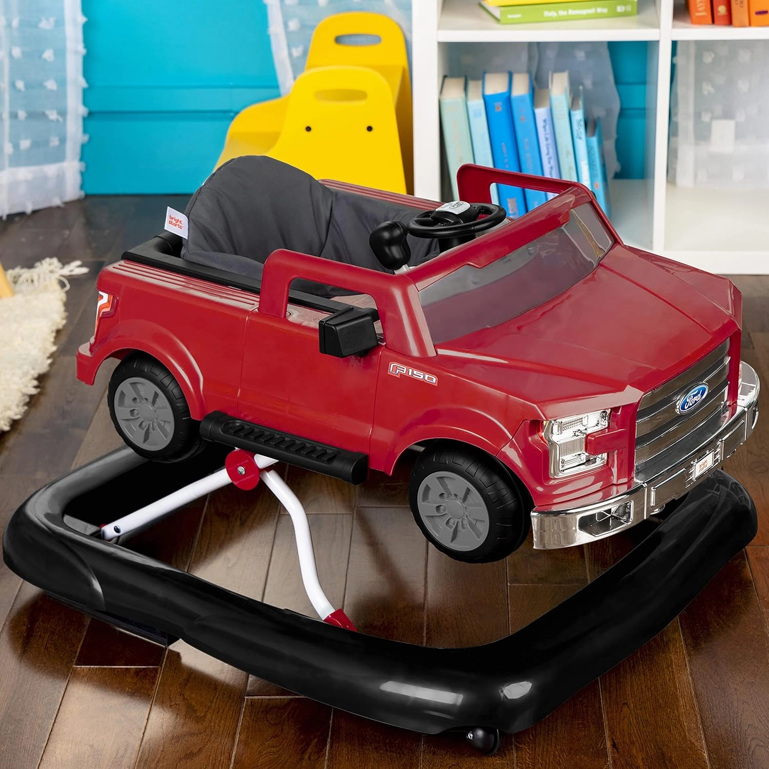Bright Starts Ford F-150 4-in-1 Red Baby Activity Center & Push Walker with Removable Interactive Steering Wheel -Toy, 6 Months and up