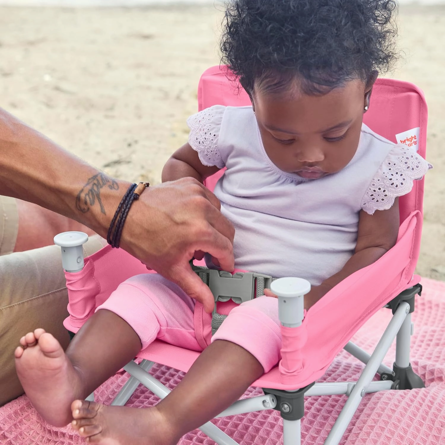 Bright Starts Pop 'N Sit Portable Booster, Indoor/Outdoor Use, Floor Seat with Feeding Tray, Pink, 6 Mos - 3 Yrs
