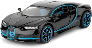 Bugatti Chiron 1/32 Scale Alloy Car with Pull Back, Sound & Bright Lights - For 3-8 Year Olds (Black)
