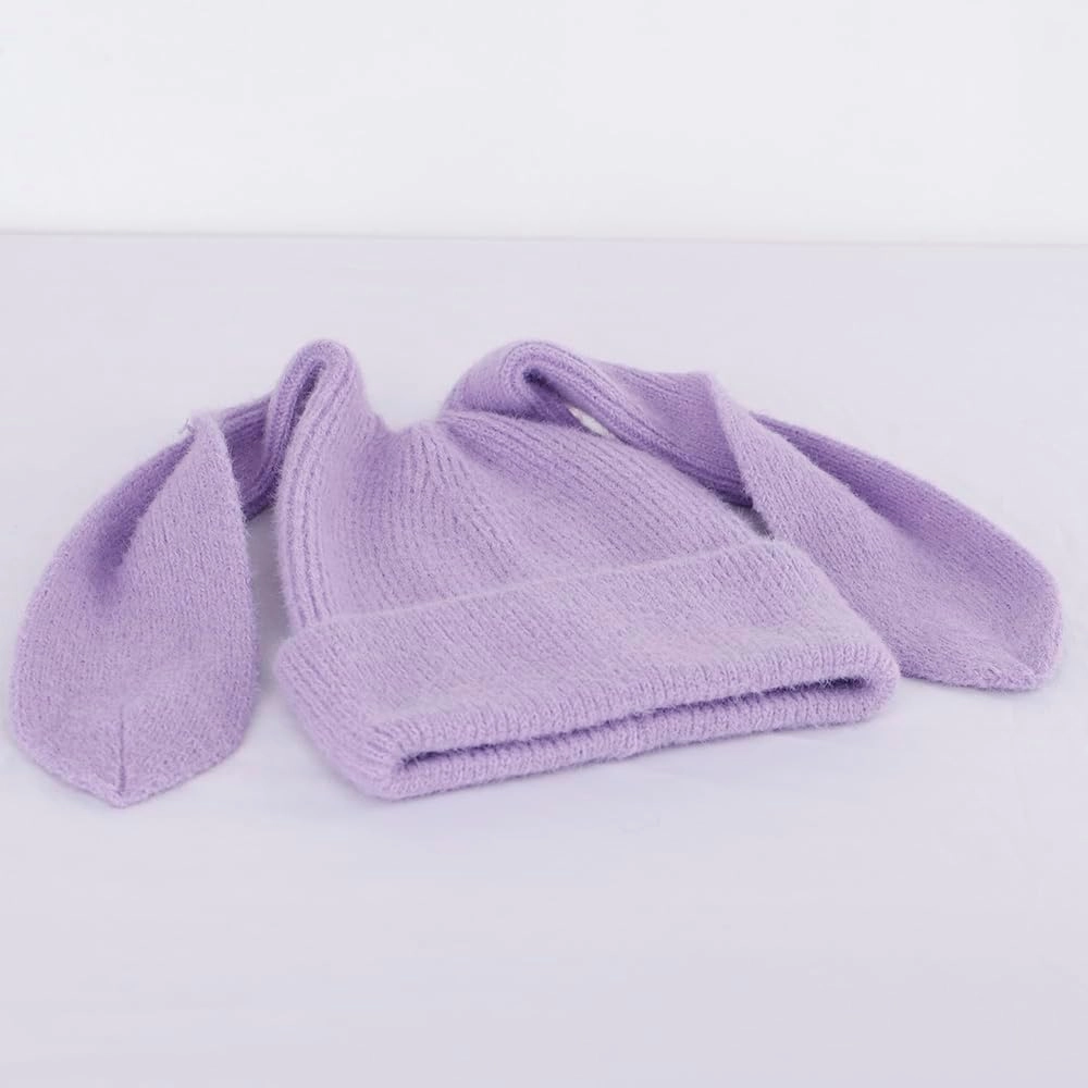 Bunny Beanie Hats for Women Cute Rabbit Beanie Crochet Hats Winter Cap Warm Skull Cap Outdoor Ski Slouchy