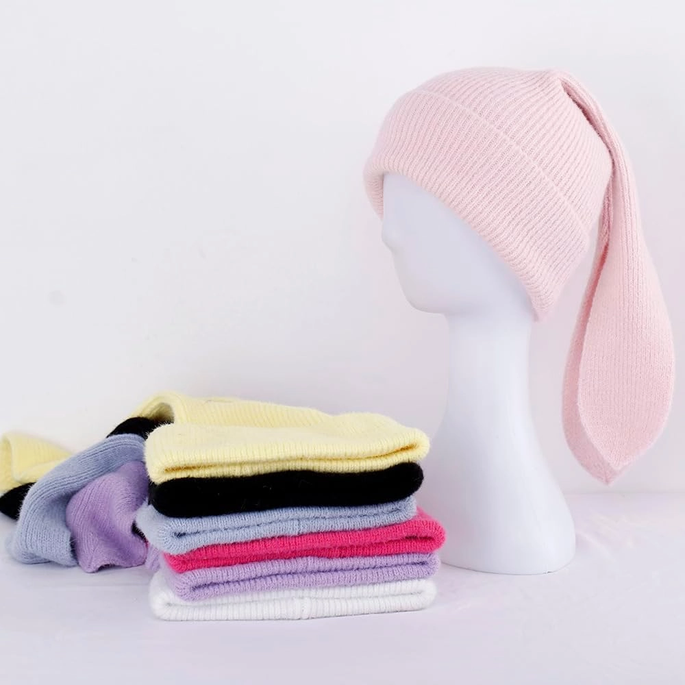 Bunny Beanie Hats for Women Cute Rabbit Beanie Crochet Hats Winter Cap Warm Skull Cap Outdoor Ski Slouchy