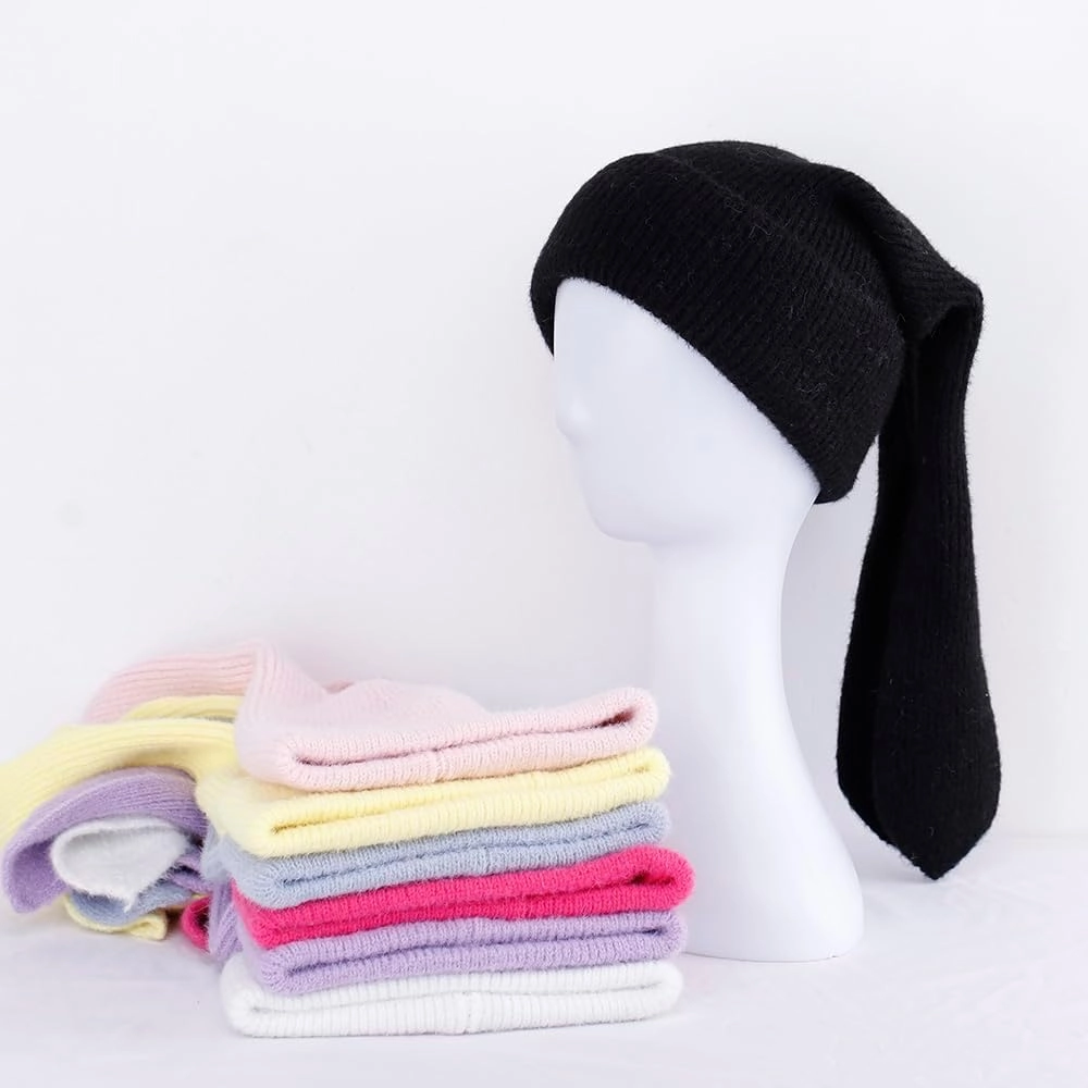 Bunny Beanie Hats for Women Cute Rabbit Beanie Crochet Hats Winter Cap Warm Skull Cap Outdoor Ski Slouchy