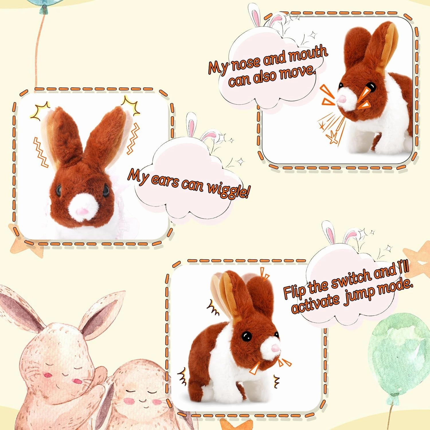 Bunny Toys for Kids, Realistic Rabbit Toys with Jumping Action, Wiggling Ears, Twitching Mouth and Nose, Ideal Stuffed Rabbit Gift for 3  Kids for Easter, Birthdays, Halloween, and Christmas