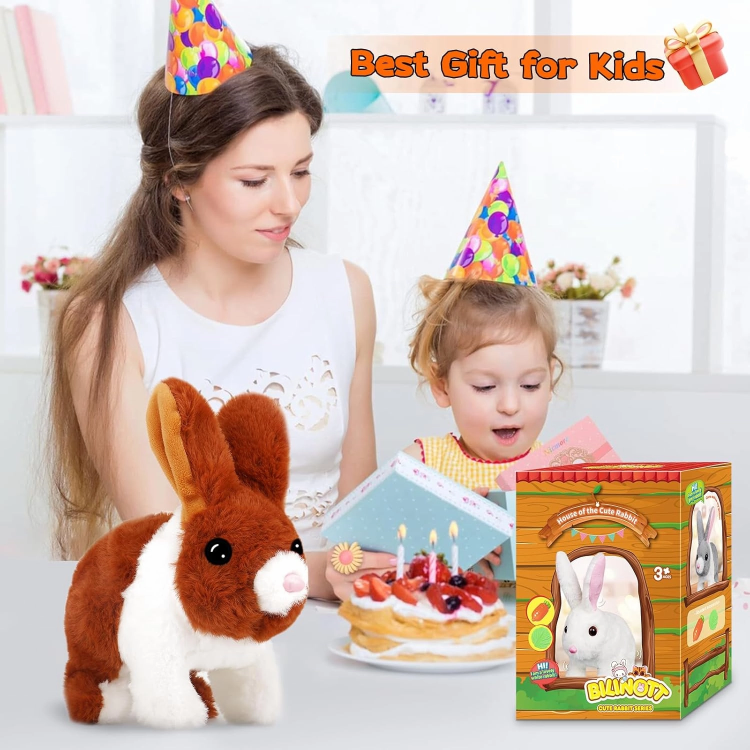Bunny Toys for Kids, Realistic Rabbit Toys with Jumping Action, Wiggling Ears, Twitching Mouth and Nose, Ideal Stuffed Rabbit Gift for 3  Kids for Easter, Birthdays, Halloween, and Christmas