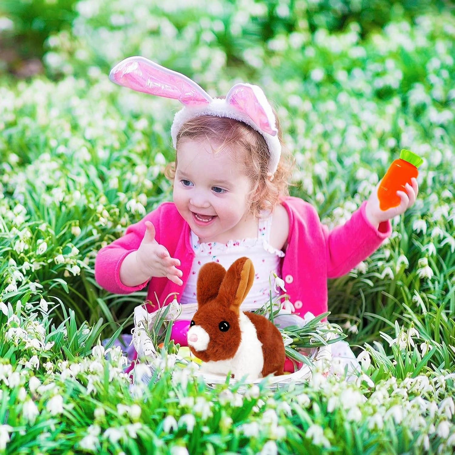 Bunny Toys for Kids, Realistic Rabbit Toys with Jumping Action, Wiggling Ears, Twitching Mouth and Nose, Ideal Stuffed Rabbit Gift for 3  Kids for Easter, Birthdays, Halloween, and Christmas