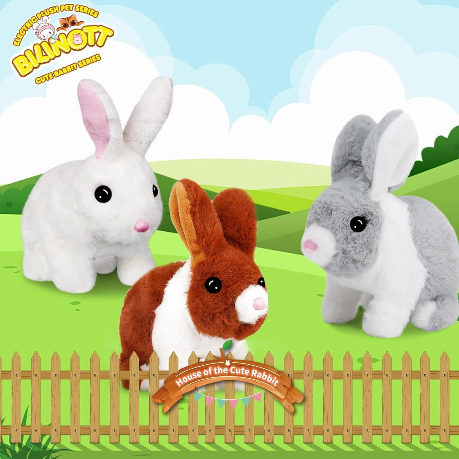 Bunny Toys for Kids, Realistic Rabbit Toys with Jumping Action, Wiggling Ears, Twitching Mouth and Nose, Ideal Stuffed Rabbit Gift for 3  Kids for Easter, Birthdays, Halloween, and Christmas