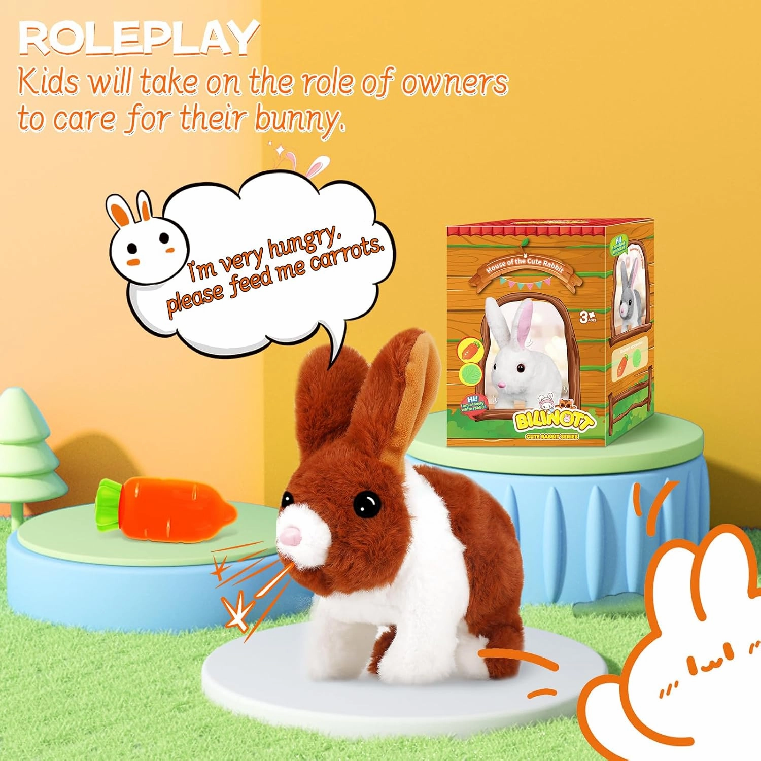 Bunny Toys for Kids, Realistic Rabbit Toys with Jumping Action, Wiggling Ears, Twitching Mouth and Nose, Ideal Stuffed Rabbit Gift for 3  Kids for Easter, Birthdays, Halloween, and Christmas