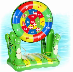 BUSOHA Kids Dinosaur Pool Floats Toys - 2 in 1 Inflatable Dart Board Hoop Ring Toss Swim Play Family Outdoor Water Game Cool Pool Yard Party Decorations Gift for Boy Girl Teen Adult