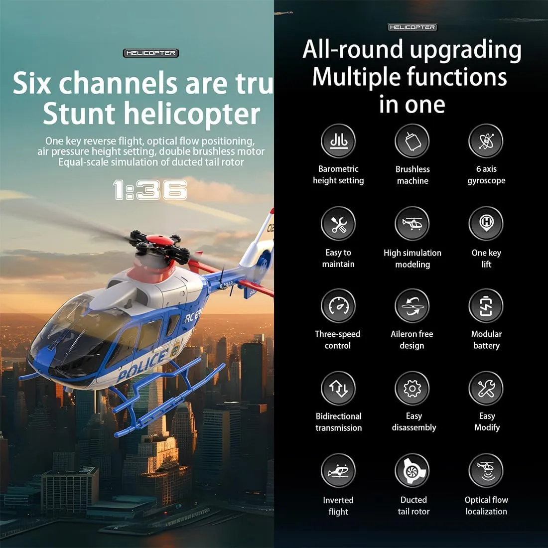 C123 RC Helicopters for Adults,1/36 Scale 2.4G 6CH Single-Rotor Gyroscopic Flying Aircraft Model with Optical Flow Positioning and One Key Take Off/Landing (Champagne Gold, with 3 Battery)