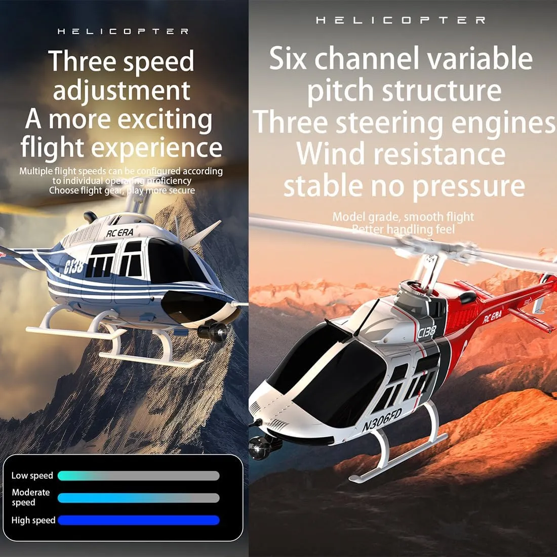 C138 RC Helicopter, 2.4G 6CH No Aileron Design with Altitude Hold & Optical Flow Positioning for Stable Flight, One-Key Takeoff & Landing, Beginner-Friendly RC Aircraft for Adults (RTF)
