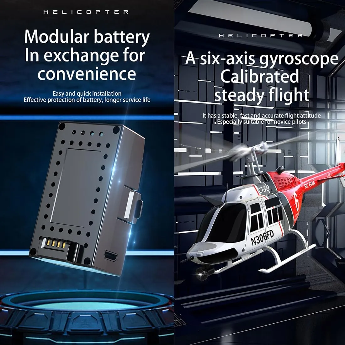C138 RC Helicopter, 2.4G 6CH No Aileron Design with Altitude Hold & Optical Flow Positioning for Stable Flight, One-Key Takeoff & Landing, Beginner-Friendly RC Aircraft for Adults (RTF)