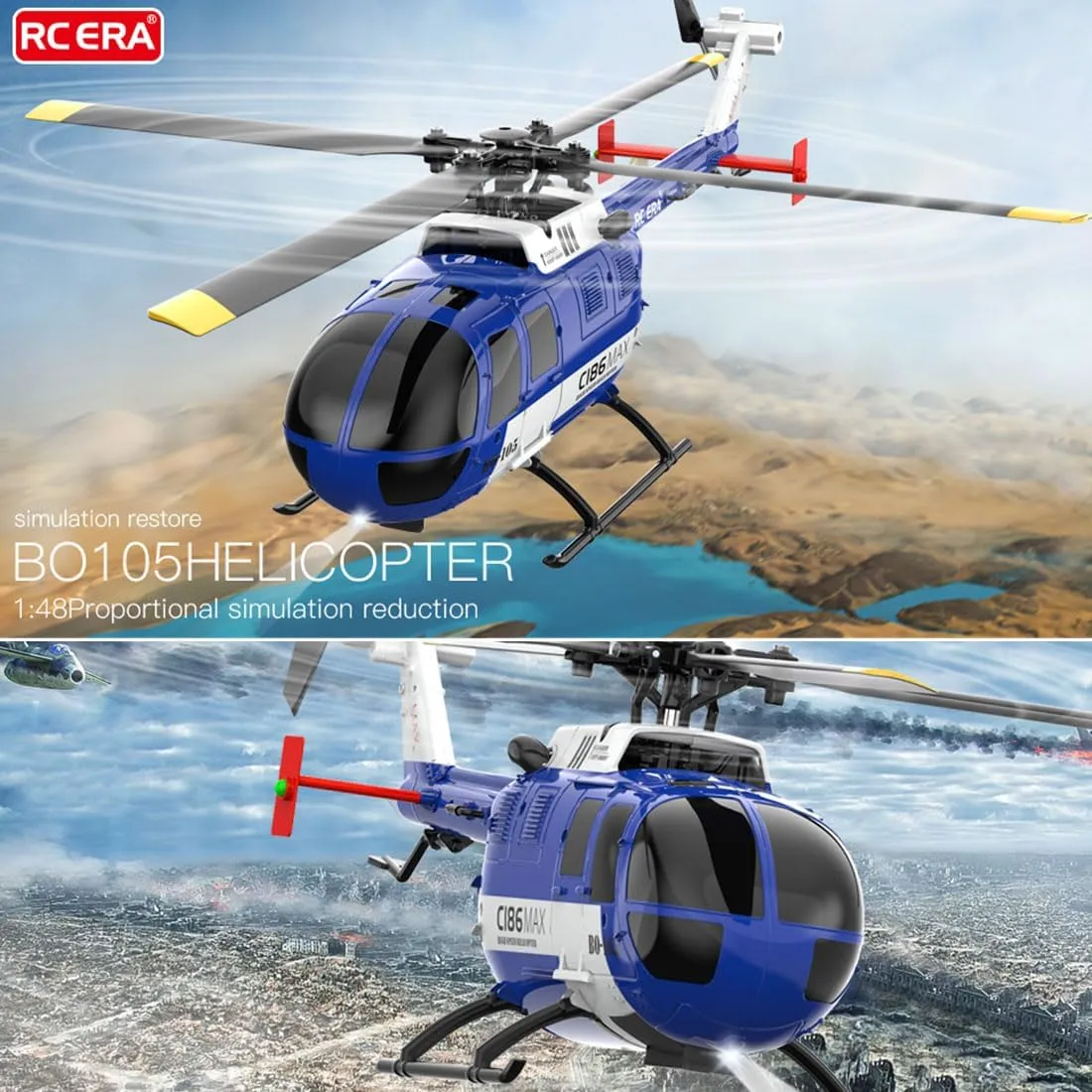 C186MAX BO105 Armed Remote Control Helicopter with 4-Channel RC System, 2.4GHz Tail-Less Direct Drive Remote Control Helicopter Suitable for Adults