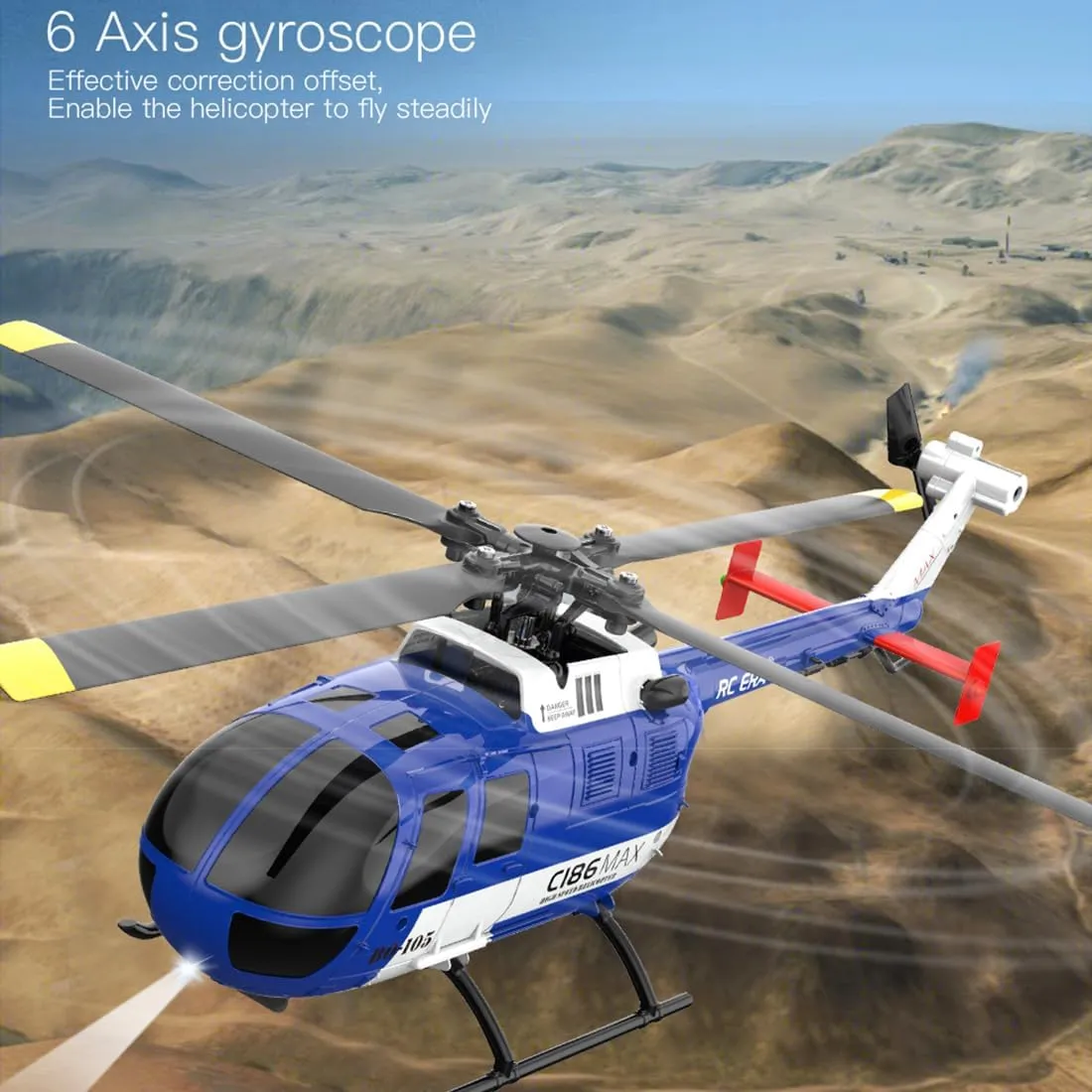 C186MAX BO105 Armed Remote Control Helicopter with 4-Channel RC System, 2.4GHz Tail-Less Direct Drive Remote Control Helicopter Suitable for Adults