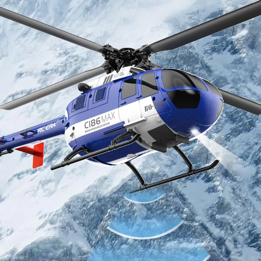 C186MAX BO105 Armed Remote Control Helicopter with 4-Channel RC System, 2.4GHz Tail-Less Direct Drive Remote Control Helicopter Suitable for Adults