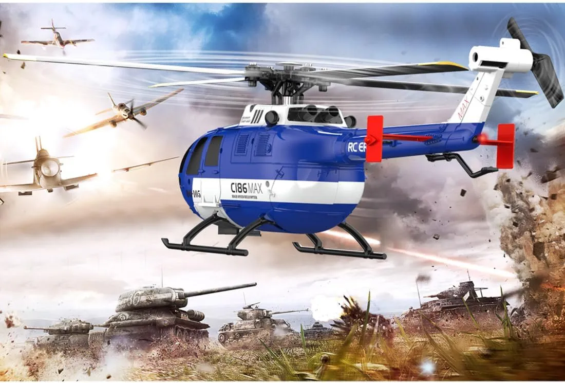 C186MAX BO105 Armed Remote Control Helicopter with 4-Channel RC System, 2.4GHz Tail-Less Direct Drive Remote Control Helicopter Suitable for Adults