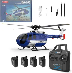 C186MAX BO105 Armed Remote Control Helicopter with 4-Channel RC System, 2.4GHz Tail-Less Direct Drive Remote Control Helicopter Suitable for Adults