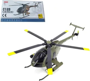 C189 MD500 Little Bird RC Helicopter, 1/28 2.4G 4CH Single-Rotor Aircraft Model with 6-axis Gyro, One-Key Takeoff/Landing, Gift for Model Airplane Enthusiast (RTF Version/Army Green)